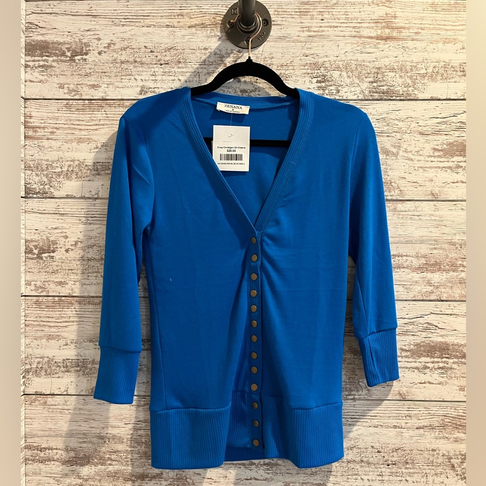 Zenana Outfitters Blue Cardigan Sweater LARGE